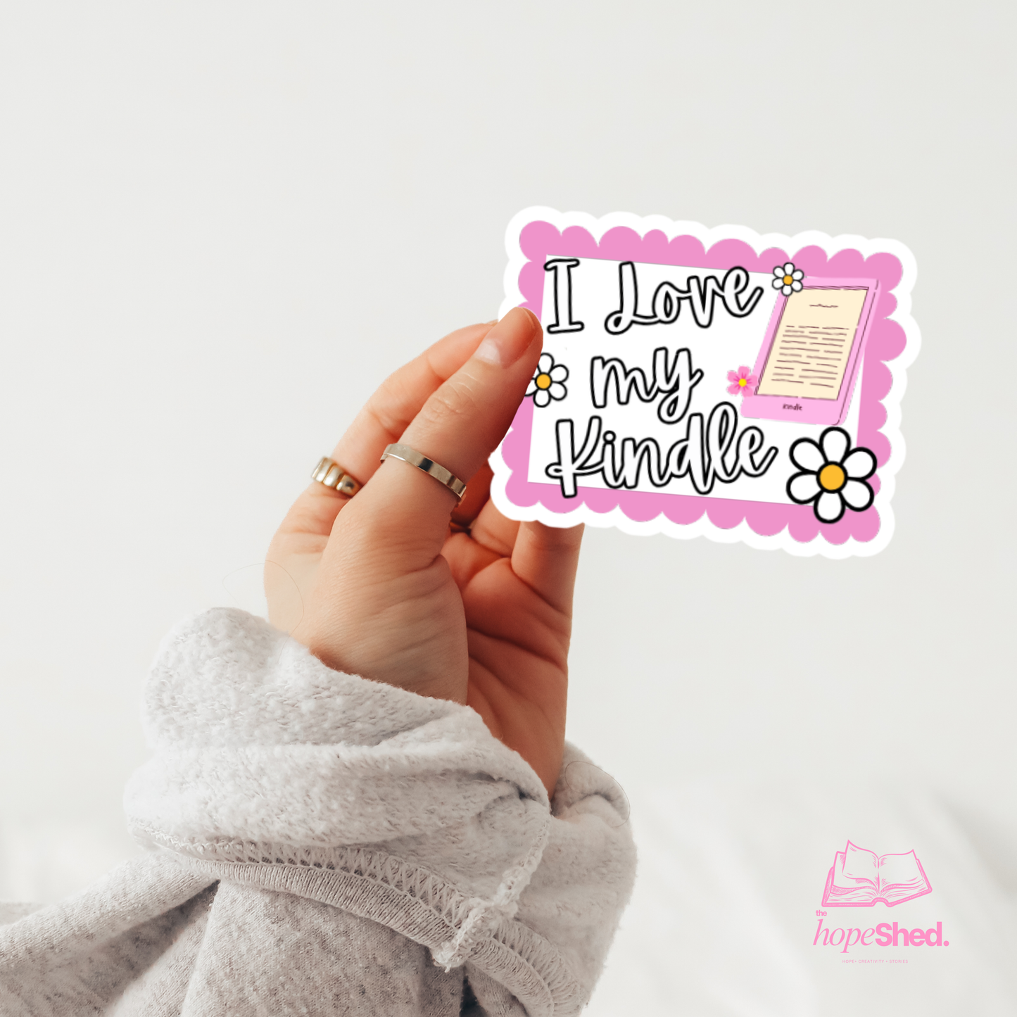 I Love My Kindle Sticker – Pink Daisy Aesthetic Book Lover Vinyl Sticker