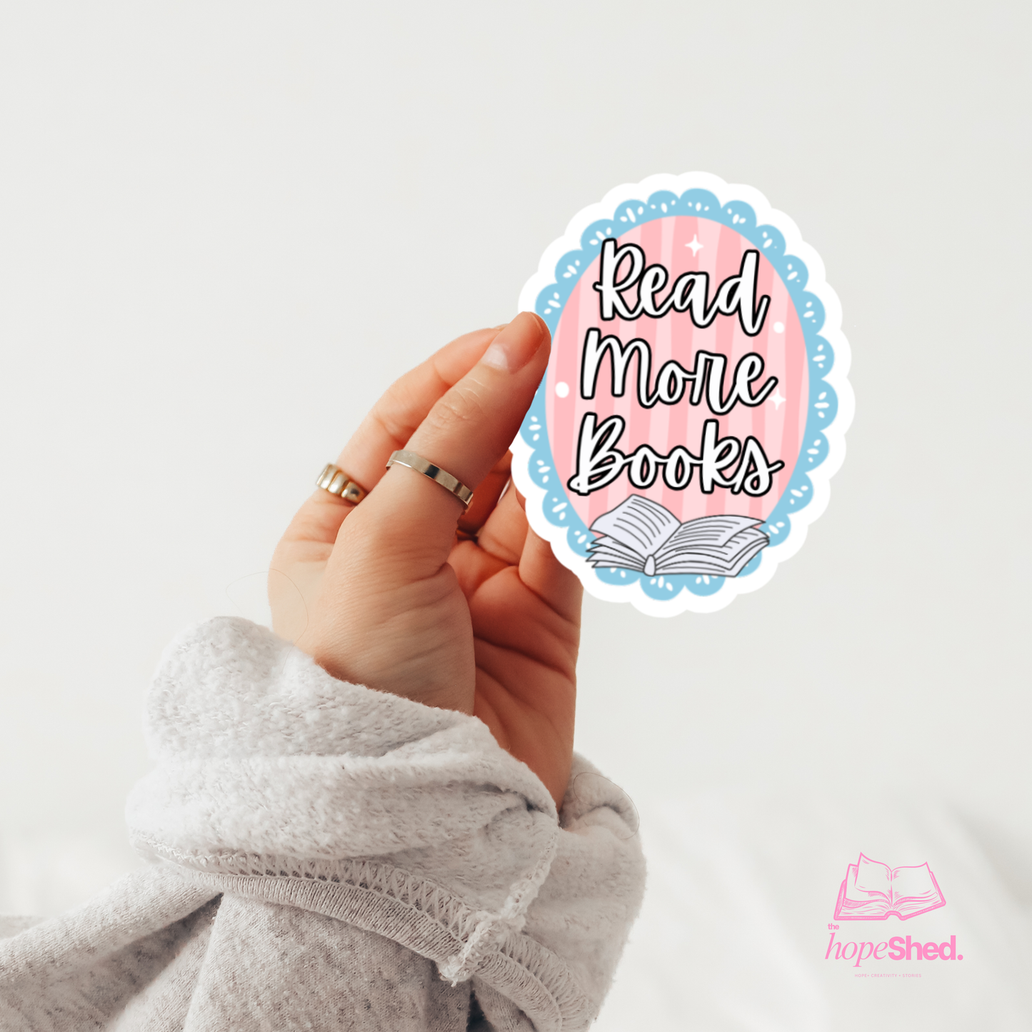 Read More Books Sticker β Pink & Blue Preppy Aesthetic Framed Vinyl Sticker