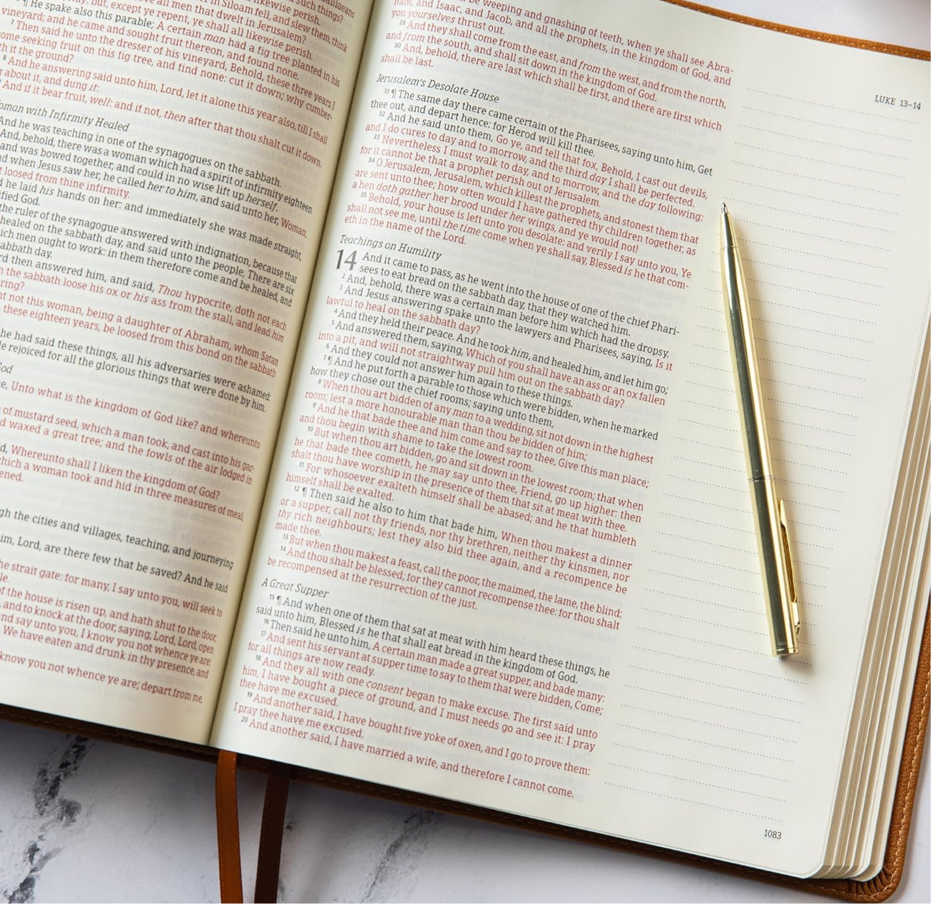 KJV Notetaking Bible, Large Print Edition, Camel LeatherTouch, KJV Holy Bible, Red Letter, Wide Margins, Journaling Space, Single-Column, Reading Plan, Easy-to-Read