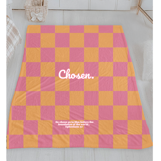 The Chosen One | Pink Checkered Velveteen Plush Blanket