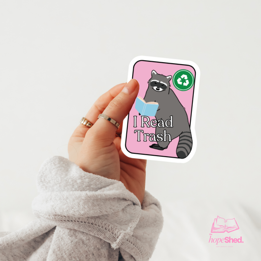 I Read Trash Books Sticker – Funny Raccoon Book Lover Vinyl Sticker